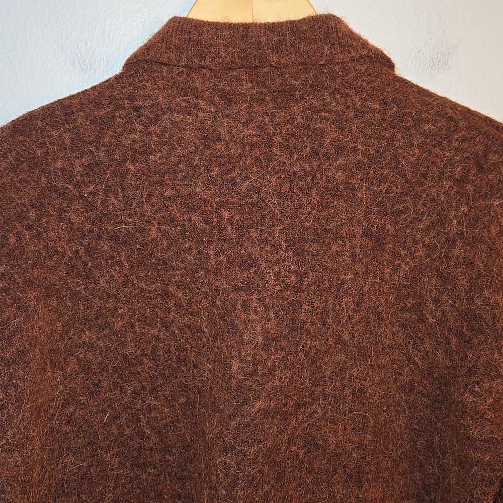 Madewell Carrabelle Polo Cardigan Alpaca Mohair Sweater In Heather Mahogany - Picture 11 of 14